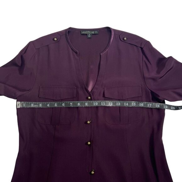Lafayette 148 NY Purple  Sz 8 Long Sleeves Button-Down Silk Blouse Medium - Picture 10 of 11